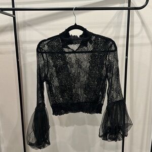 Forever 21 Black Lace Organza Sleeve Top